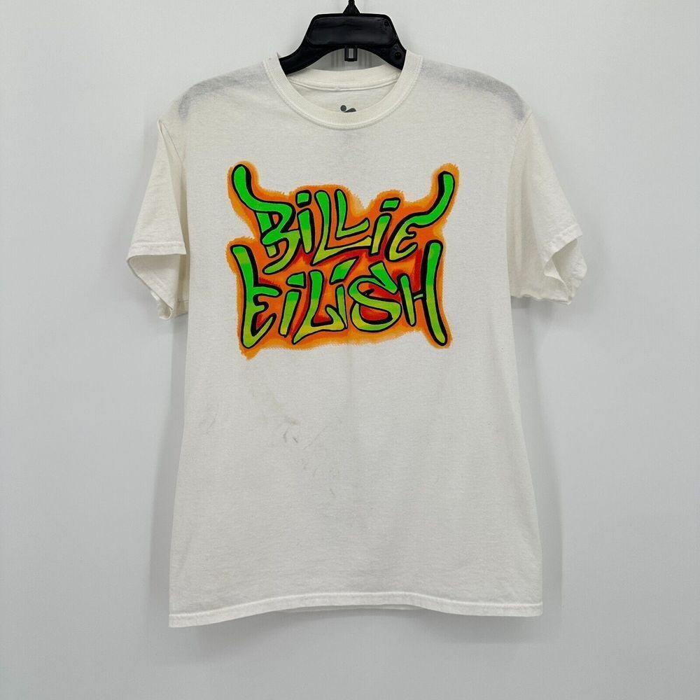 Billie Eilish T-shirt‎ Mens M White Graffiti Unisex Band Tee Neon Spray Paint